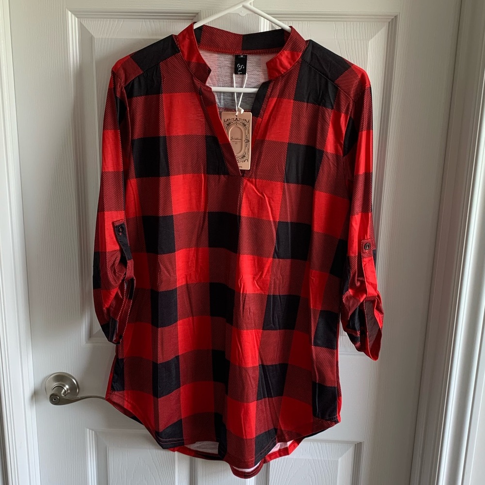 Buffalo Plaid Tunic with 3/4 button sleeves